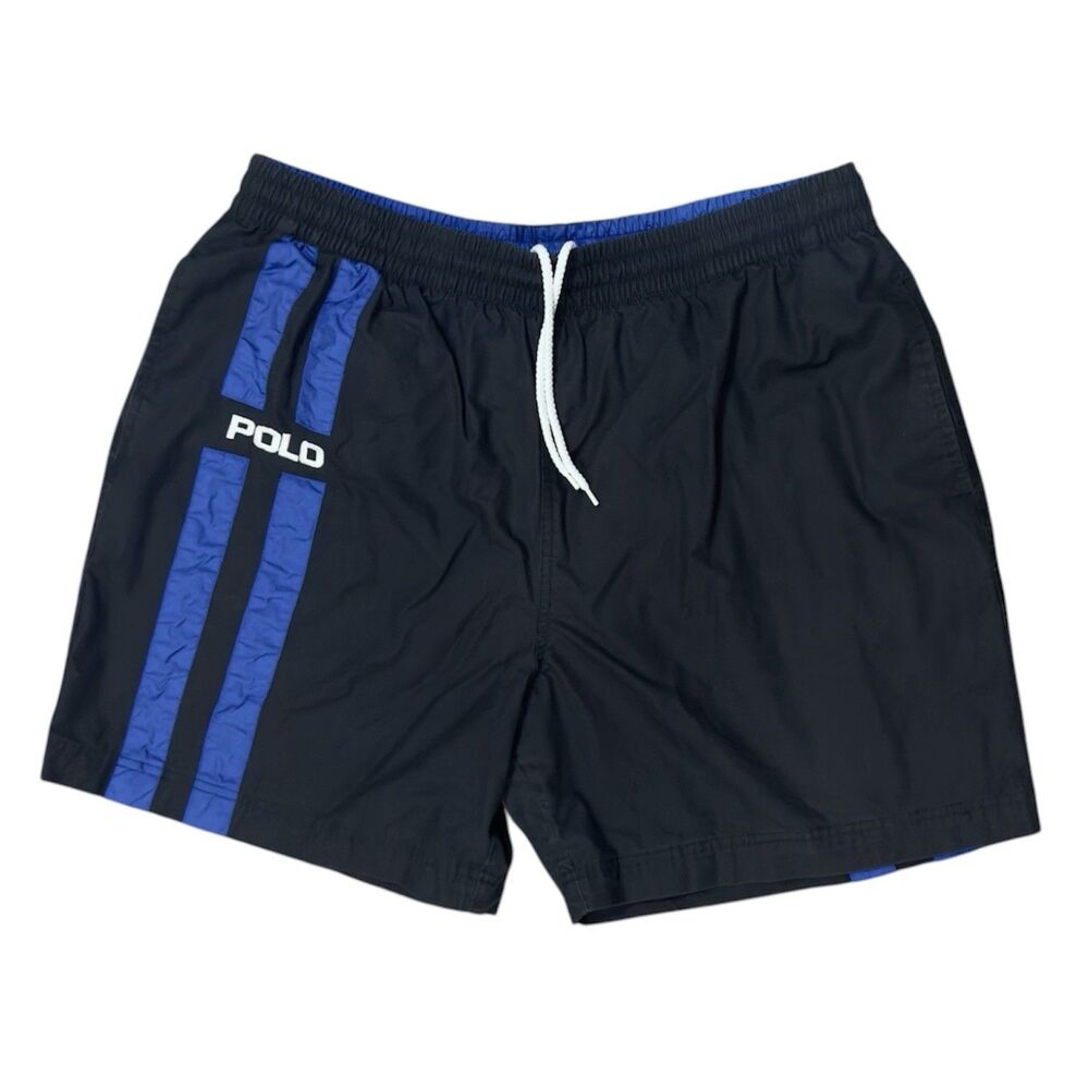 Vintage Polo Sport Ralph Lauren Swim Trunks Shorts Logo Sz XL Black Lined 90's